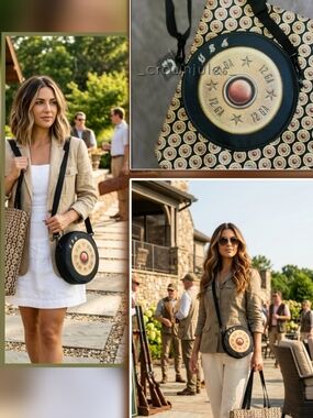 Round Black Ammo-Print Crossbody Bag Set Black 2pc 12ga Shotgun Shell